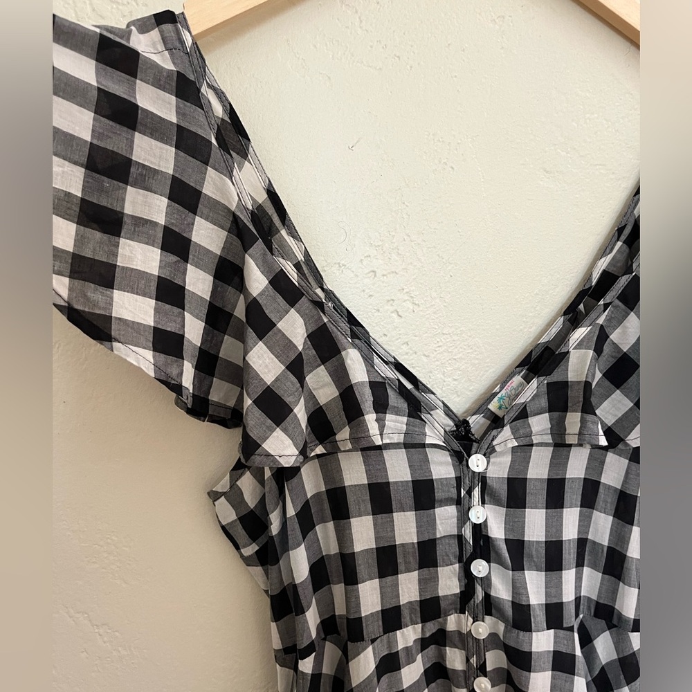 J. Crew Beachwear Button Front Ruffle Dress Black and White Gingham Sz med - Picture 7 of 16